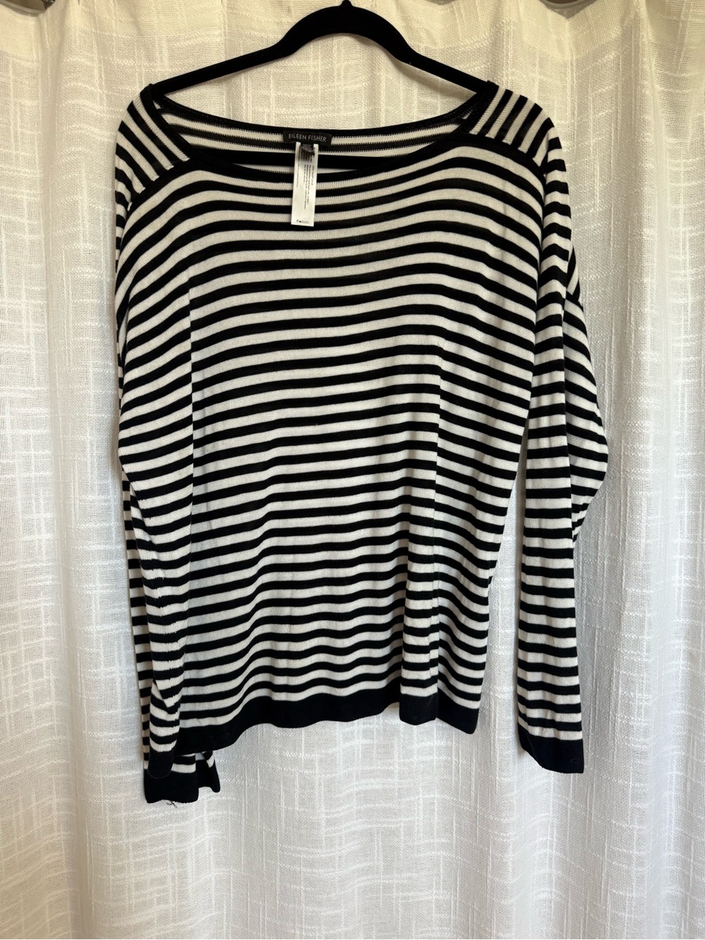 Eileen Fisher Black and White Striped Boatneck Sweater